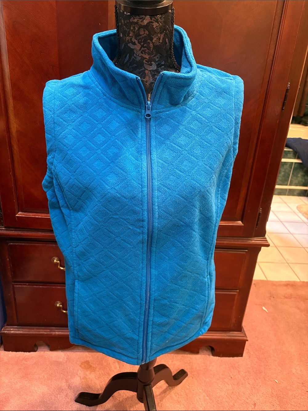 Laura Scott Bright Blue Quilted Fleece Vest - Women's